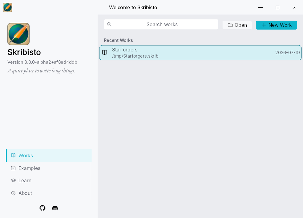 The launcher, listing recent projects and the bundled examples.