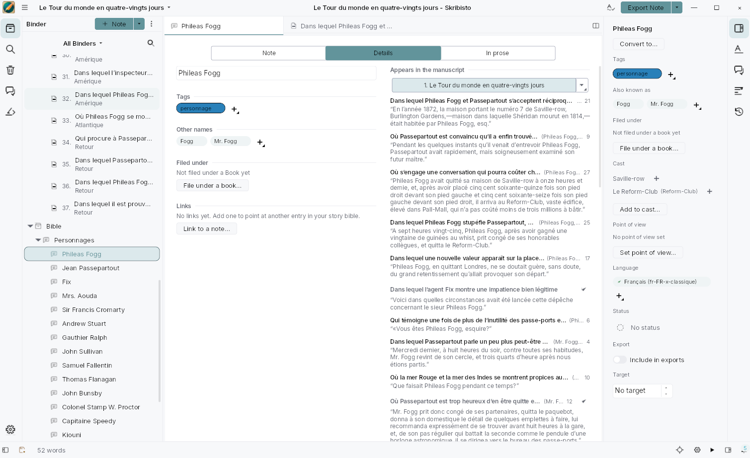 A bible entry's Details page: what you are stating on the left, quoted from the manuscript on the right.